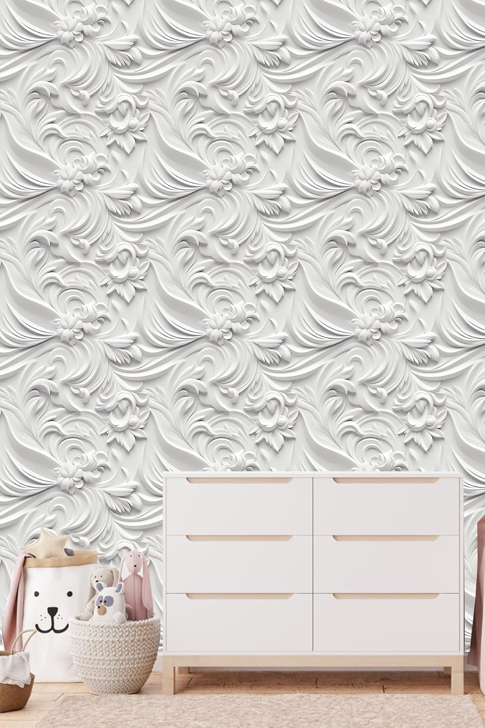 Floral Peel and Stick Wallpaper 3D Effect Interior Wall Décor Contact Paper Self Adhesive Removable Renter Friendly for Bedroom Living Cabinet Room 17.7in x 9.8ft (Not Textured Wallpaper