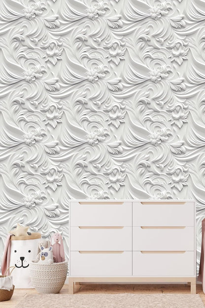 Floral Peel and Stick Wallpaper 3D Effect Interior Wall Décor Contact Paper Self Adhesive Removable Renter Friendly for Bedroom Living Cabinet Room 17.7in x 9.8ft (Not Textured Wallpaper