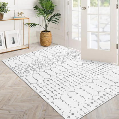 Lahome Moroccan Entry Rug 2x3, Non-Slip Washable Front Indoor Door Mat Rubber Backing Low-Profile Door Rugs, Small Geometric Print Distressed for Entryway Bathroom Kitchen, Black Hana