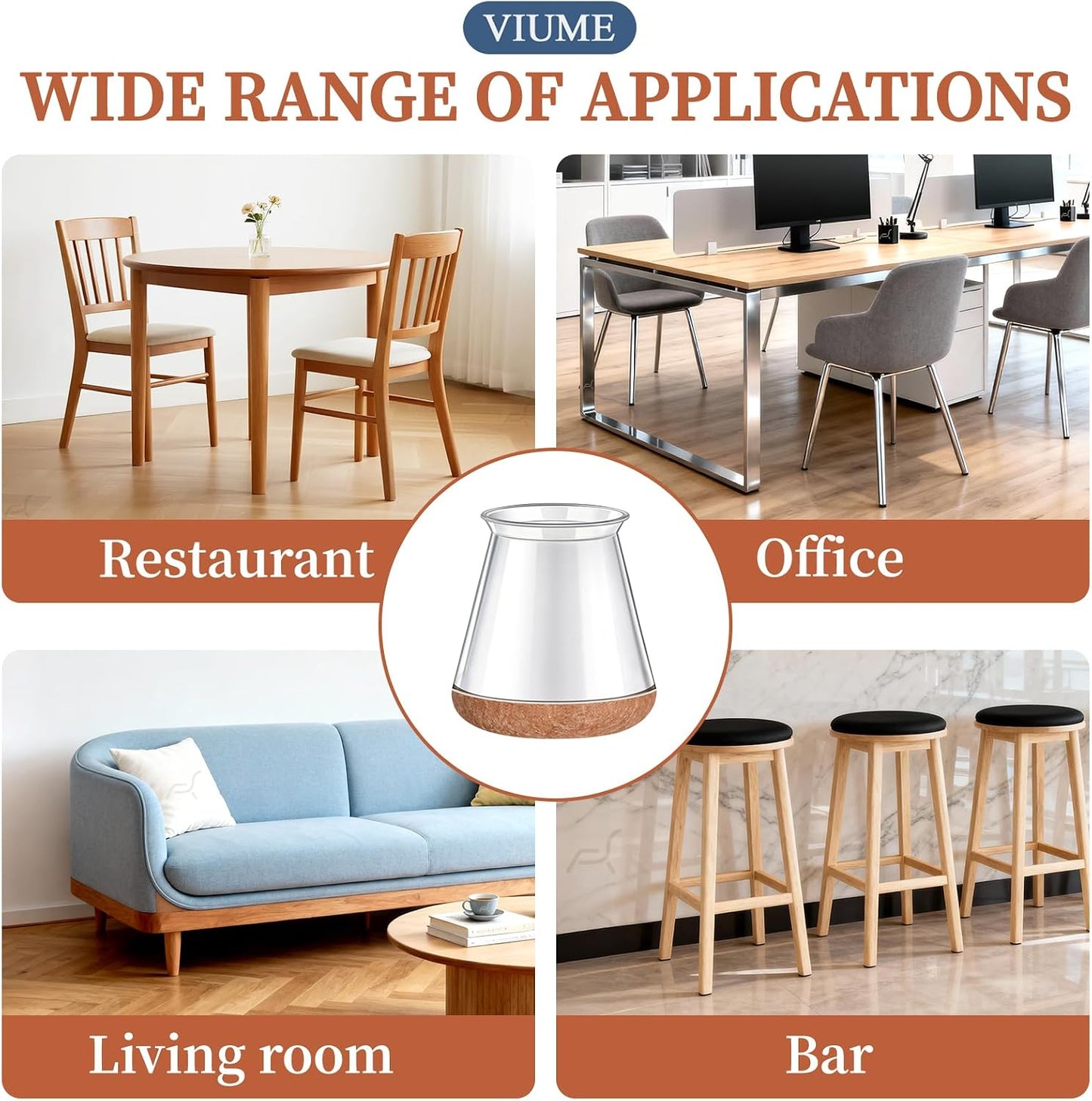 VIUME 24 Pcs Chair Leg Floor Protectors for Hardwood Floors Silicone Covers Felt Pads Furniture Leg Caps Anti-Scratch Reduce Noise Fit (1-5/16" to 2")