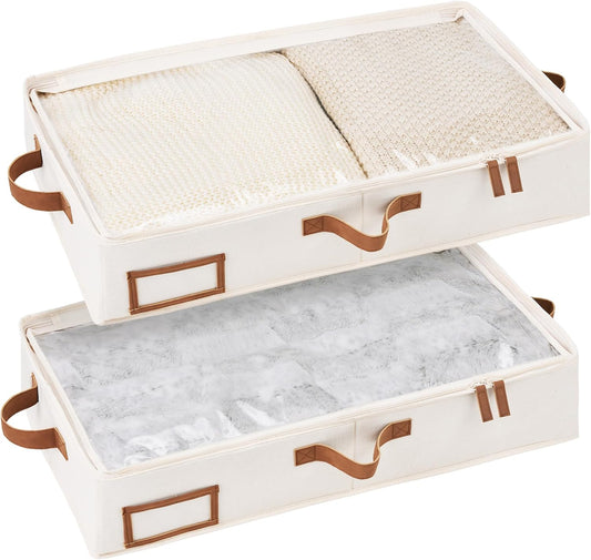 StorageWorks Large Under Bed Storage Containers with Handles and Label Holder, 2 Pack Ultra-thick Fabric Underbed Bins, Closet Organizer for Clothes, Blankets, Sweater