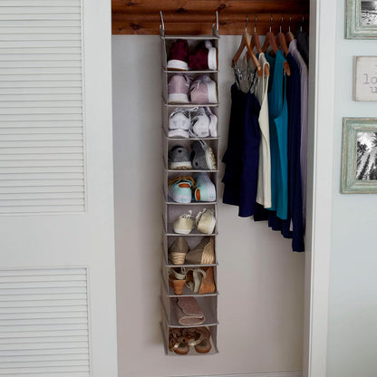 Household Essentials 311322 Hanging Shoe Storage Organizer for Closets |10 Pocket Shelves | Natural Canvas
