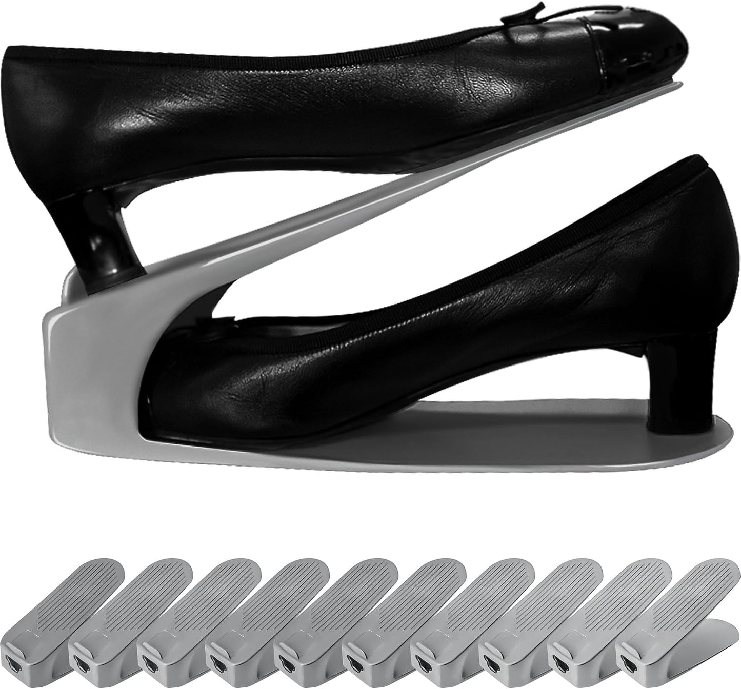 One-Piece Shoe Slot Organizer, Space-Saving Stackers for Closet, Entryway & Shoe Rack | No Assembly Needed (10, Black)
