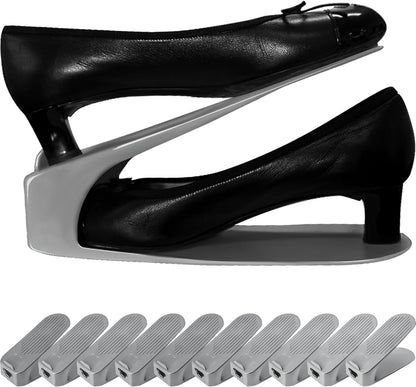 One-Piece Shoe Slot Organizer, Space-Saving Stackers for Closet, Entryway & Shoe Rack | No Assembly Needed (10, Black)