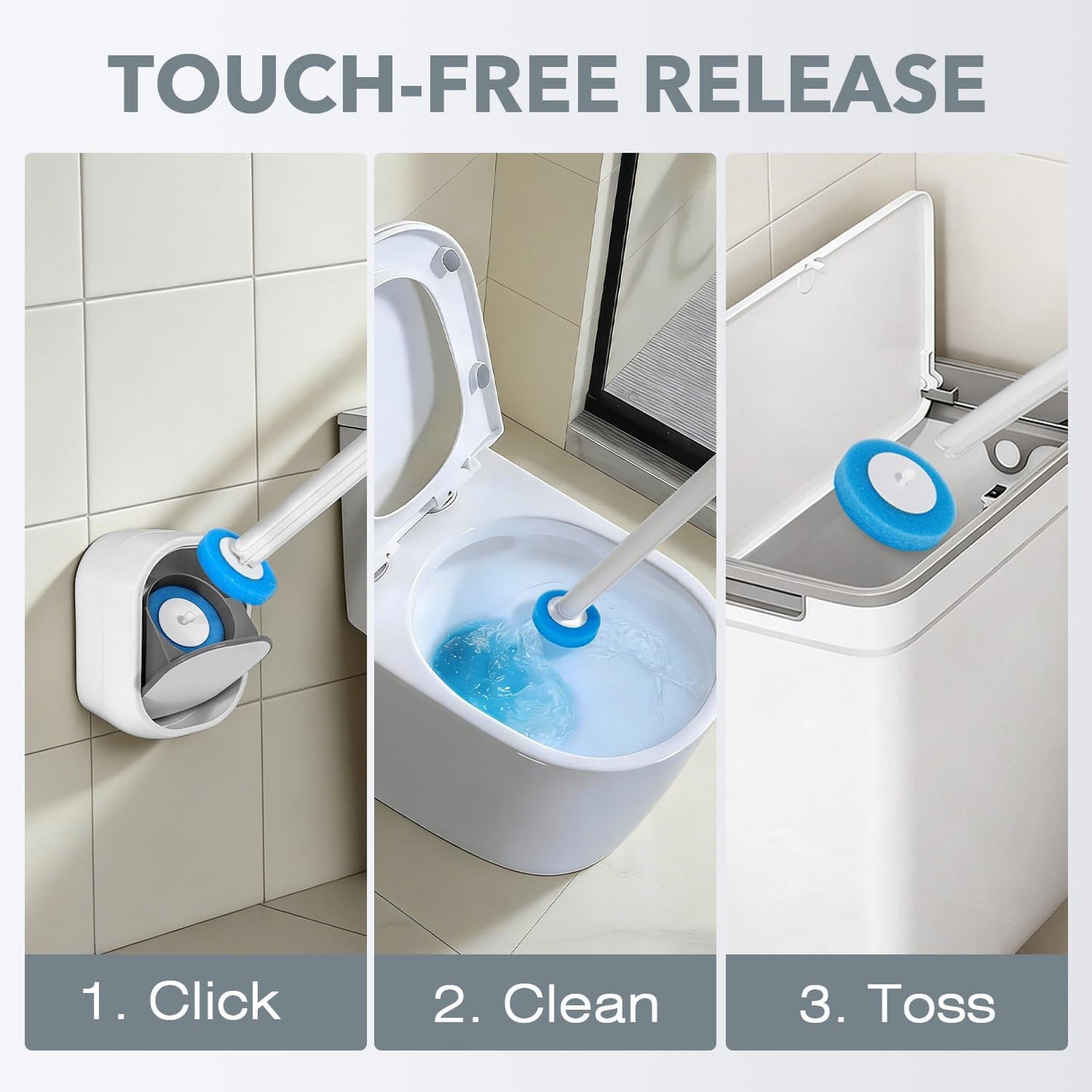 Disposable Toilet Brush & Wand Starter Kit, Wall-Mounted Auto-Closing Caddy with 30 Refills, Deep Cleaning System with Pre-Loaded Scrubber for Rust & Hard Water, Mess-Free Modern Design