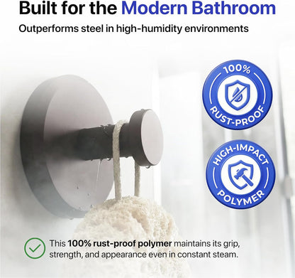 HOME SO Suction Cup Hooks for Shower & Bathroom Towel Holder 2-Pack – Suction Cups Hooks for Hanging Towels, Robes, & Coats - Tiles, Glass Door or Mirror – Shower Hooks & Towel Hooks Organizer - Black