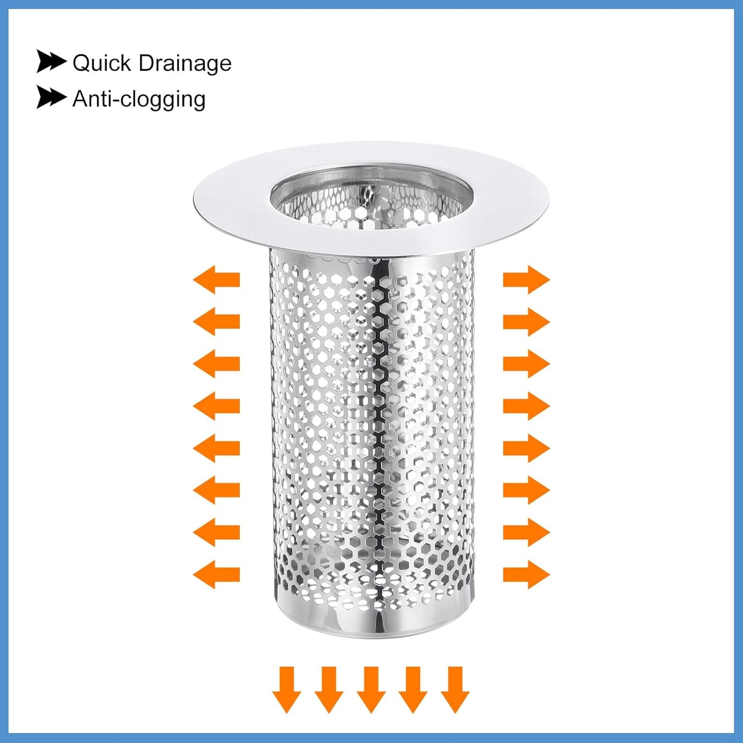 uxcell 2 Pack Shower Drain Strainer, 2" x 2.5" Stainless Steel Floor Drain Strainer Deep Sink Hair Catcher for Kitchen Bathroom Balcony Floor Drain, Fit Hole Size from 1.57" to 2.56"