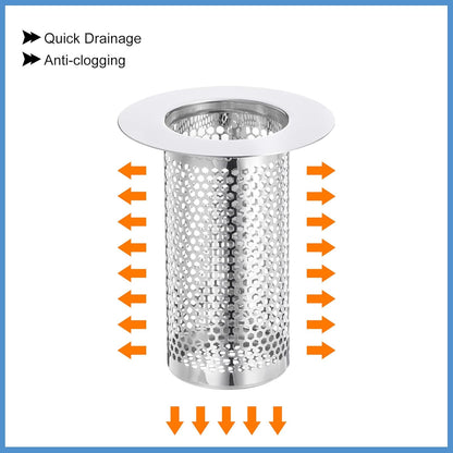 uxcell 2 Pack Shower Drain Strainer, 2" x 2.5" Stainless Steel Floor Drain Strainer Deep Sink Hair Catcher for Kitchen Bathroom Balcony Floor Drain, Fit Hole Size from 1.57" to 2.56"