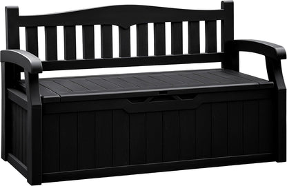 Flamaker 80 Gallon Storage Bench Outdoor Indoor, Durable All-Weather Seating with Hidden Storage, Lockable Deck Box for Garden, Patio, Poolside (Brown)