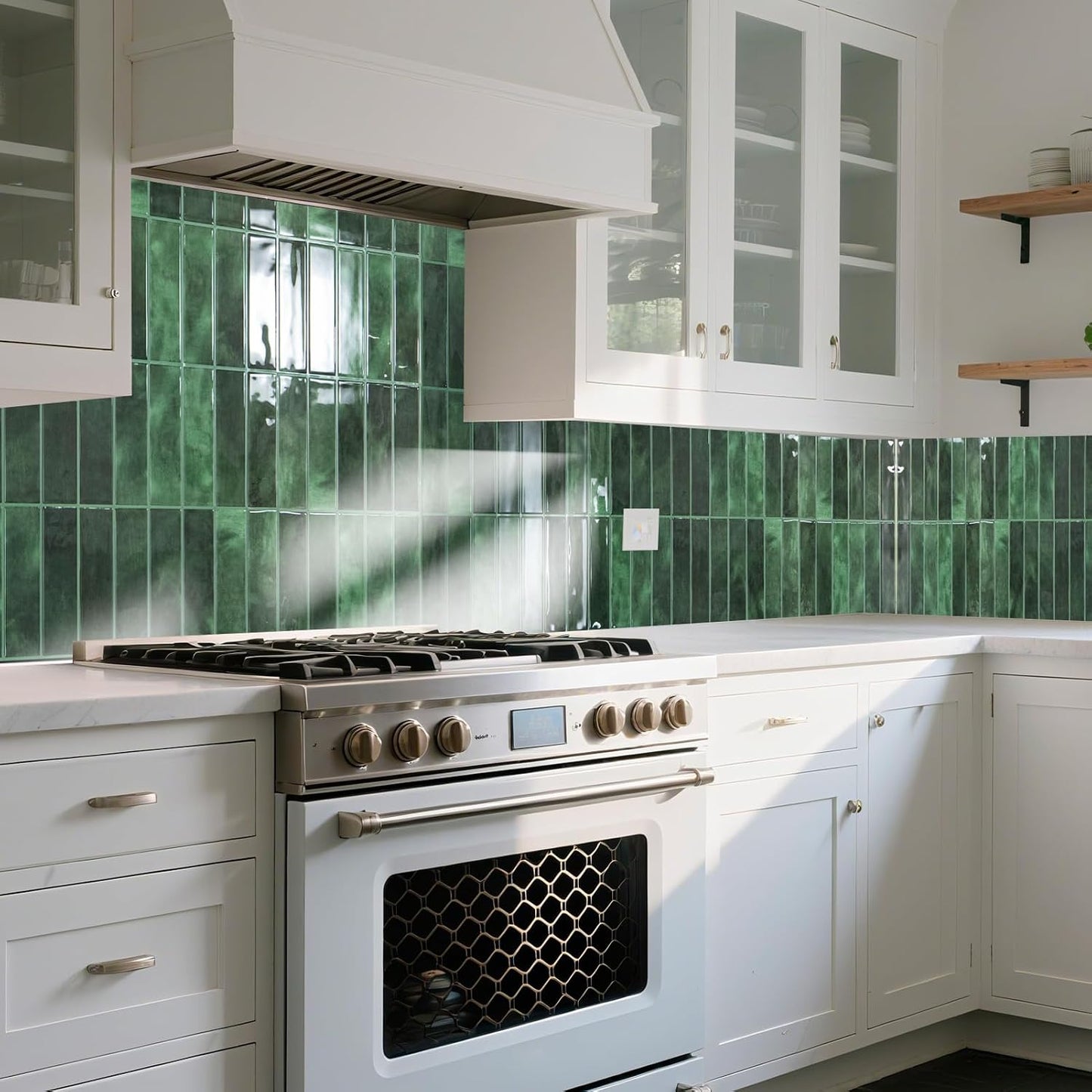 Art3d 11.4 x 9 Inch Heavy-Duty Peel and Stick Backsplash for Home Décor, 10-Pack PVC Wall Tiles for Kitchen Countertop, Green