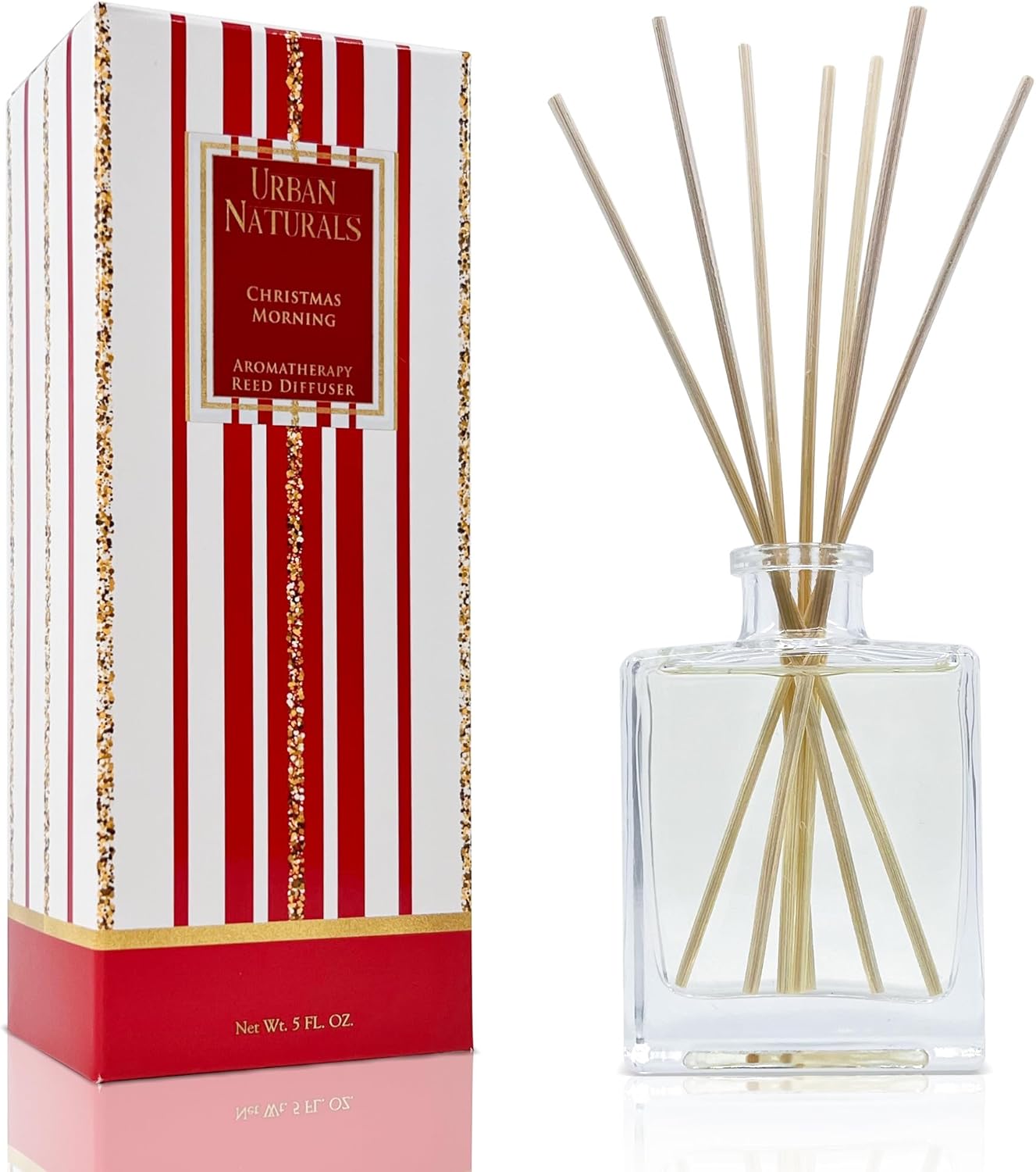 Urban Naturals Smoked Vanilla Reed Diffuser Set with Vanilla Bean, Sandalwood & Leather – 5 Ounce Sleek Black Rectangular Refillable Glass Bottle – Made in the USA