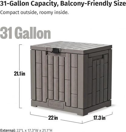 EAST OAK Outdoor Storage Box, 31 Gallon Deck Box Indoor and Outdoor Use, Waterproof Resin Storage Bin for Package Delivery, Patio Cushions, Gardening Tools, Lockable, UV Resistant, Grey