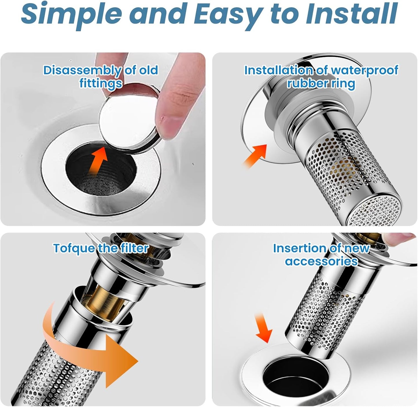 Bathroom Sink Drain Strainer for 1.1"-1.45" Basin Drain Holes(2 Pcs) | Pop Up Sink Drain Filter with Removable Stainless Steel Filter Basket Hair Catcher Plug