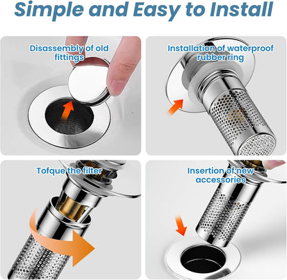 Bathroom Sink Drain Strainer for 1.1"-1.45" Basin Drain Holes(2 Pcs) | Pop Up Sink Drain Filter with Removable Stainless Steel Filter Basket Hair Catcher Plug