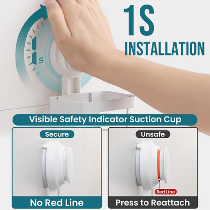 TAILI Upgraded Bathroom Mirror Suction Cup Toothbrush Holder with Razor Hook, Visible Safety Indicator, Large Capacity Inverted Trapezoid Design, Removable Shower Caddy for Toothbrush, Toothpaste, etc