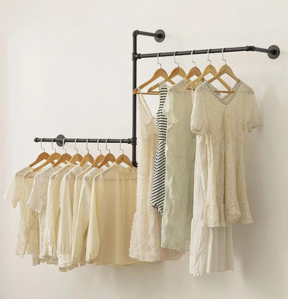 Industrial Pipe Clothing Rack, Wall Clothes Rack, Hanging Rod, Garment Rack | Pipe Clothes Rails, Multi-Purpose, Heavy Duty, Space-Saving, Clothes Bar, Organizer, Closet