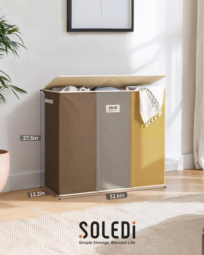 SOLEDI 180L Laundry Hamper 3 Section, Extra Large Laundry Hamper with Lid, Dirty Clothes Hamper with Sturdy Handle, Large Laundry Basket Organizer for Laundry Room, Bedroom, Hampers for Laundry
