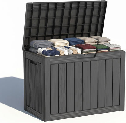 Waterproof Outdoor Storage Box Outside Deck Box Lockable Resin Bench UV Resistant Furniture Cushion Pool Tool Float Bin Patio Garden Porch (Black, 120 Gallon)