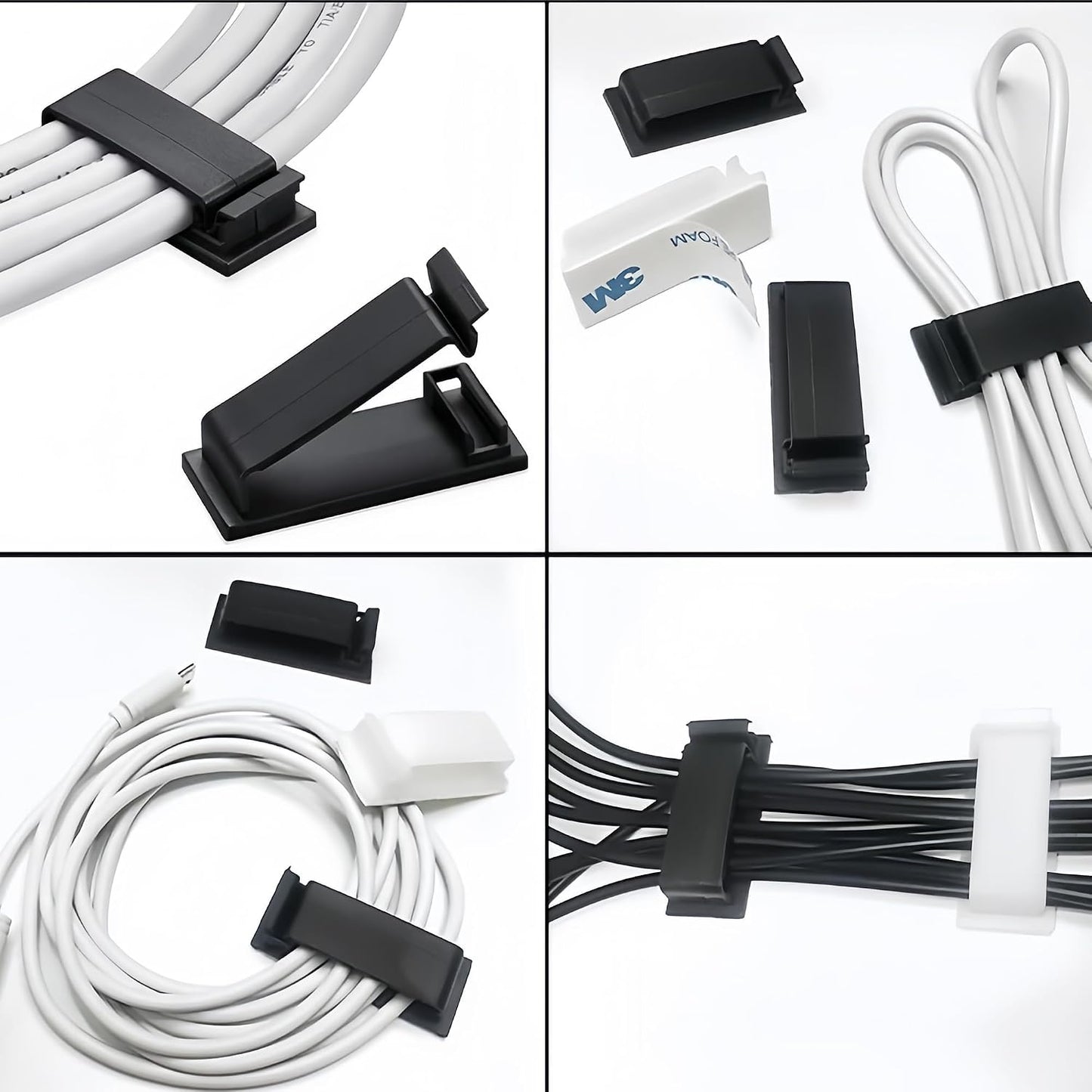 50packs Self Adhesive Cable Management Clips,32.5mm/1.28in Black Durable Wire Organizers Cord Holder for TV, PC, Laptop, Ethernet, Desktop, Home, and Office