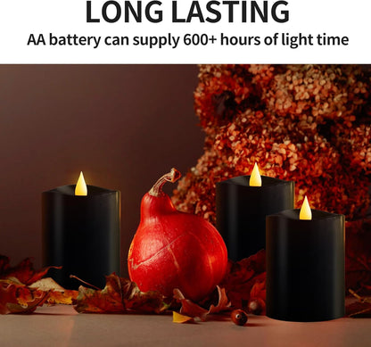 3x3 Flickering Flameless Candles Set of 2, 2AA Battery Life 600 Hours Battery Candles Flickering with Timer,3 inch Flameless Candles with Remote for Indoor/Outdoor, Ivory