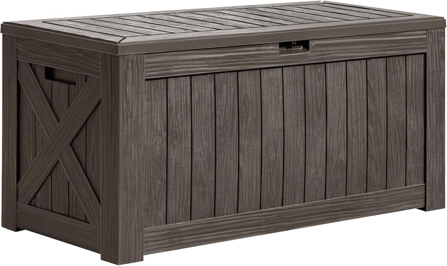 Greesum 120 Gallon Deck Box, Resin Outdoor Storage Container for Patio Furniture, Garden Tools, Pool Accessories, Weatherproof, Lockable, Black