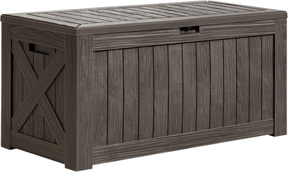 Greesum 120 Gallon Deck Box, Resin Outdoor Storage Container for Patio Furniture, Garden Tools, Pool Accessories, Weatherproof, Lockable, Black