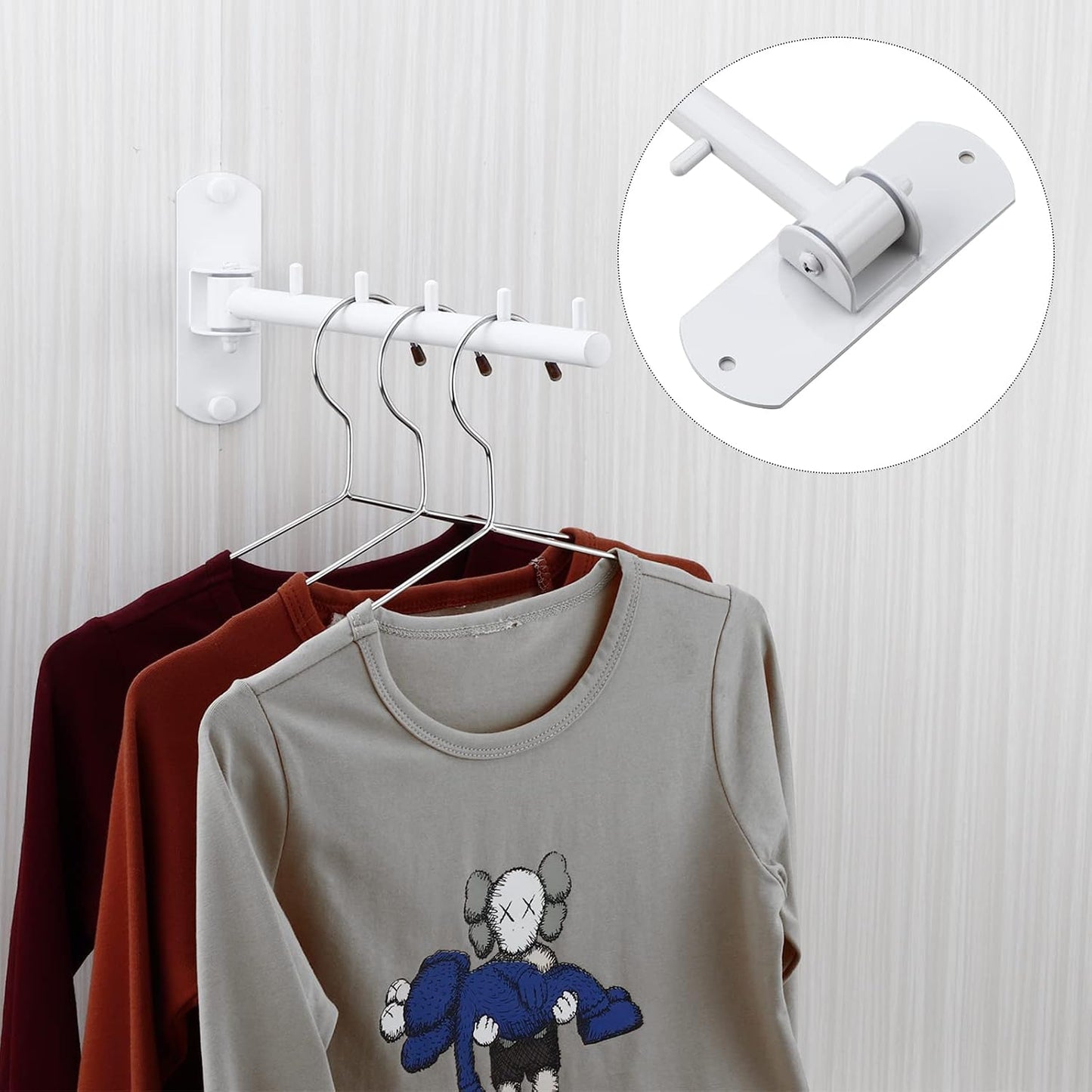 Pack of 2 Folding Wall Mounted Clothes Hanger Rack with Swing Arm Stainless Steel Heavy Duty Coat Hook for Bathroom, Bedroom, Laundry Room - Black
