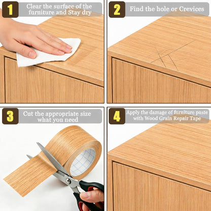 GSCIT Club Wood Grain Repair Tape, 2.4 inch X 15ft Self Adhesive Maple Grain Repair Patch for Tables, Chairs, Baseboards, Doors, Windows, Floors, Handicraft DIY. - Colors B