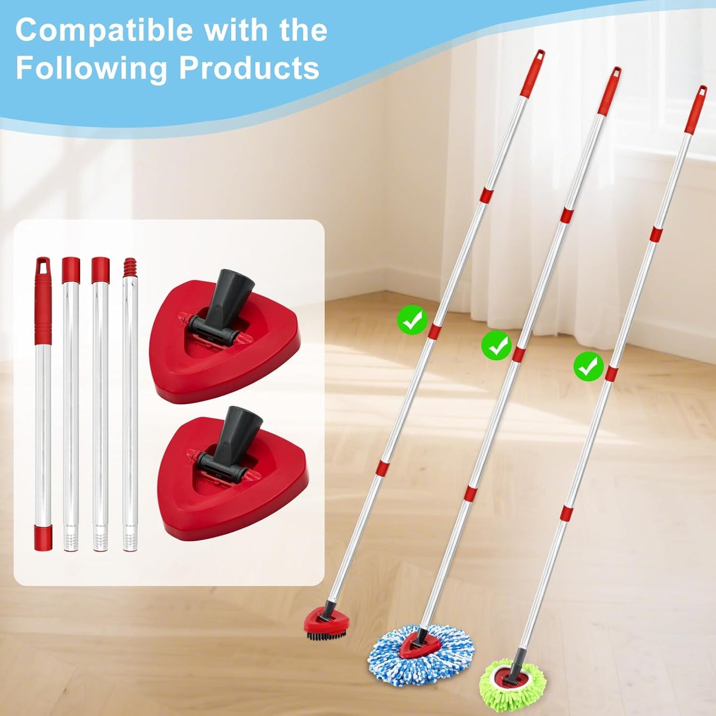 Mop Heads for O Cedar RinseClean 2 Tank Spin Mop System, 3 Microfiber Mop Head Refills and 3 Chenille Mop Pads,1 Scrub Brush, and 1 Mop Base with Mop Handle Set Combo