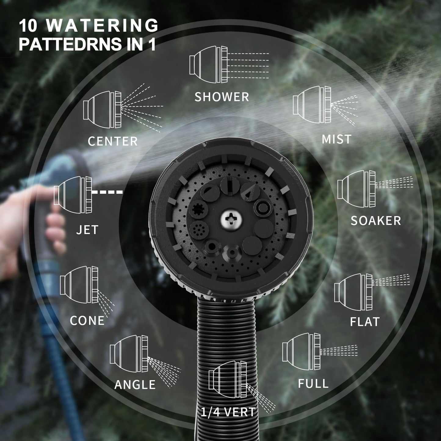 Besiter Garden Hose Nozzle Sprayer: 2 Pack 10 Watering Patterns Spray Nozzles Heavy Duty Hose Head Hose Attachment