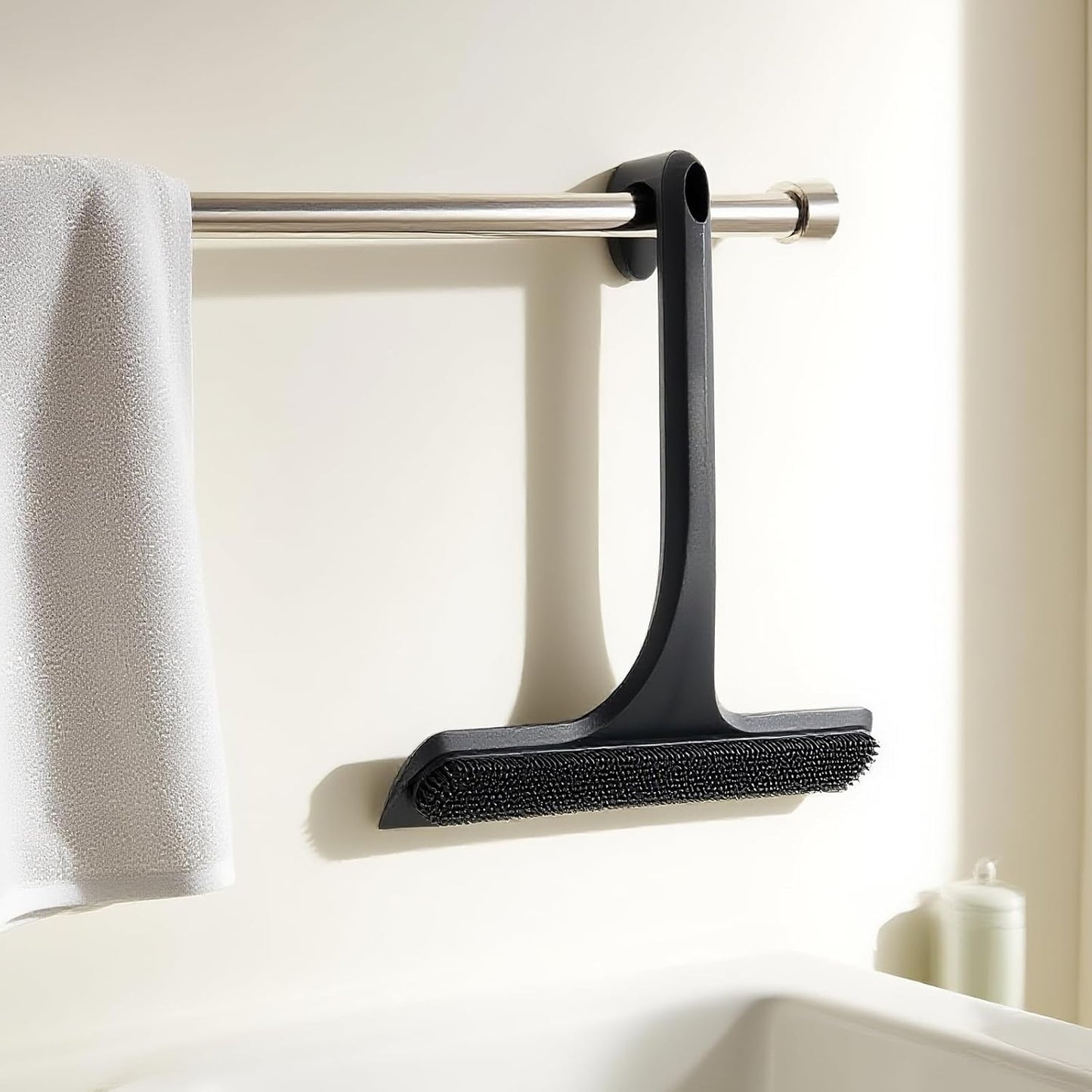 10.7“ Wide All-Purpose Shower Squeegee for Glass Doors, Squeegee for Shower Glass with Hook, Window Squeegee for Home, Small Squeegee for Shower, Bathroom, Car Glass, Mirror (Black)