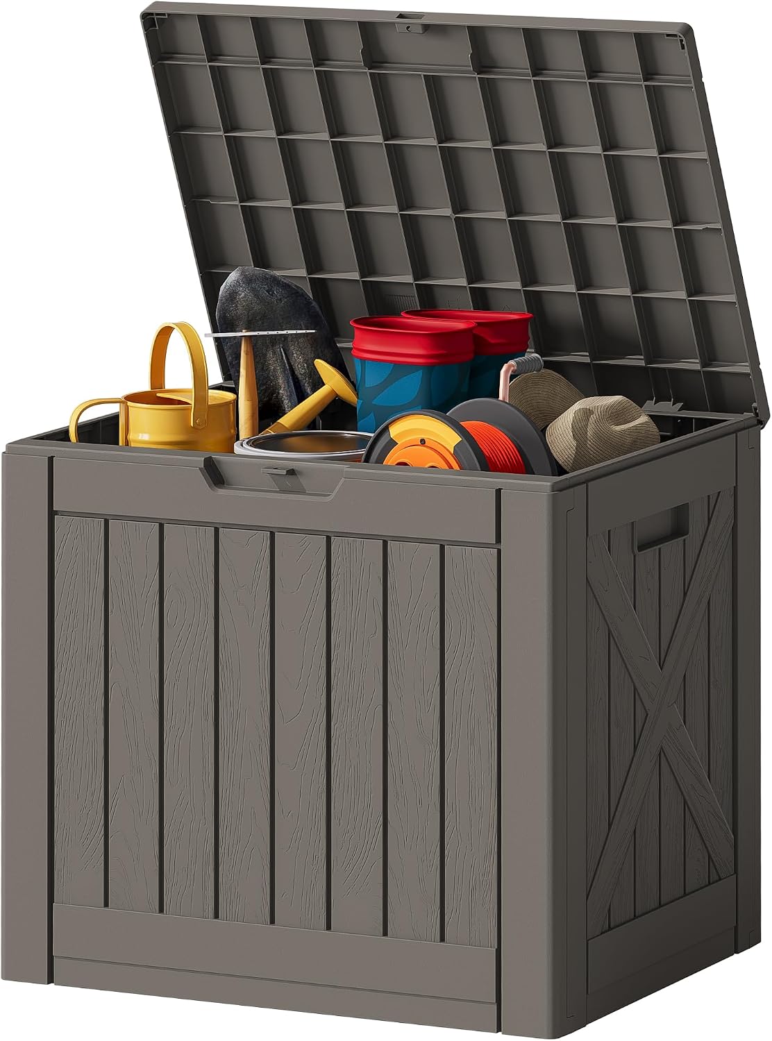 JUMMICO 31 Gallon Resin Deck Box Waterproof Indoor Outdoor Storage Boxes for Patio Furniture Cushions and Garden Tools (Brown)