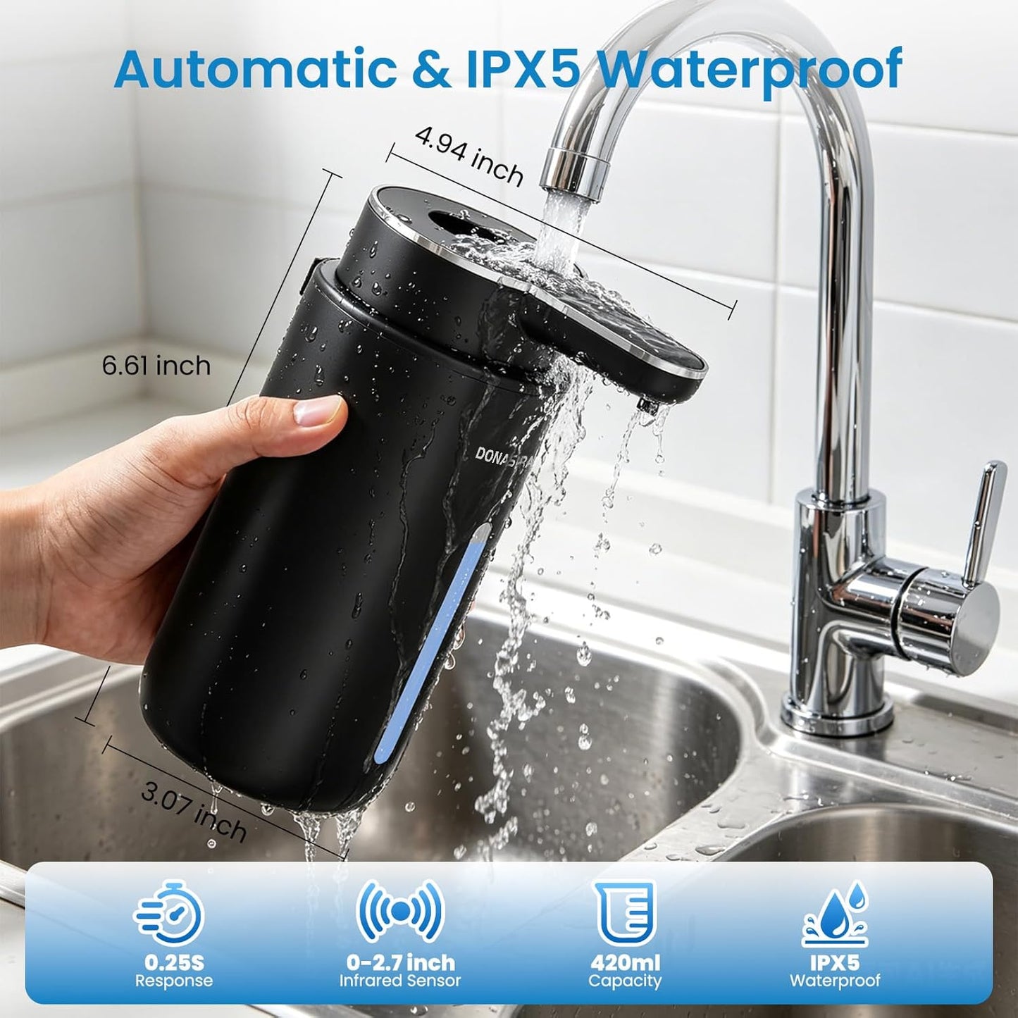 Automatic Foaming Soap Dispenser Touchless, 15oz/420ml USB-C Rechargeable Hand Soap Dispenser, 6-Level Adjustable Foam, IPX5 Waterproof, Wall Mount or Countertop for Bathroom Kitchen, Silver