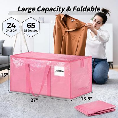 8 Pack Extra Large Heavy Duty Moving Bags, Clear Storage Bins with Lids, Reinforced Handles & Heavy-Duty Zippers Moving Boxes Storage Bags Totes for Clothes Packing, Dorms, College Supplies, Clear