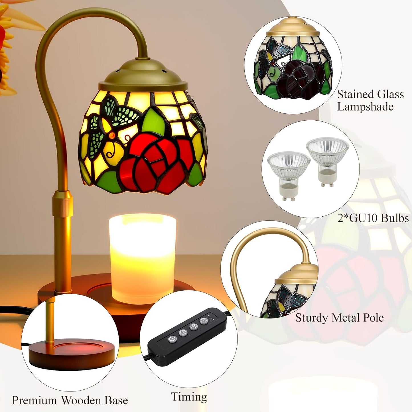 Candle Warmer Lamp with Timer Dimmer - Height Adjustable Wax Melt Warmer for Jar Candles, Blown Art Glass Candle Warming Lamp with 2 Bulbs Birthday Gifts for Mom Women Candle Holders for Home Decor