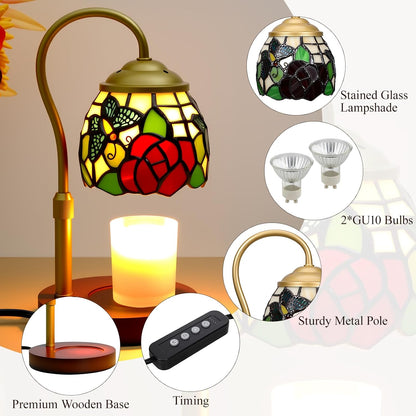 Candle Warmer Lamp with Timer Dimmer - Height Adjustable Wax Melt Warmer for Jar Candles, Blown Art Glass Candle Warming Lamp with 2 Bulbs Birthday Gifts for Mom Women Candle Holders for Home Decor