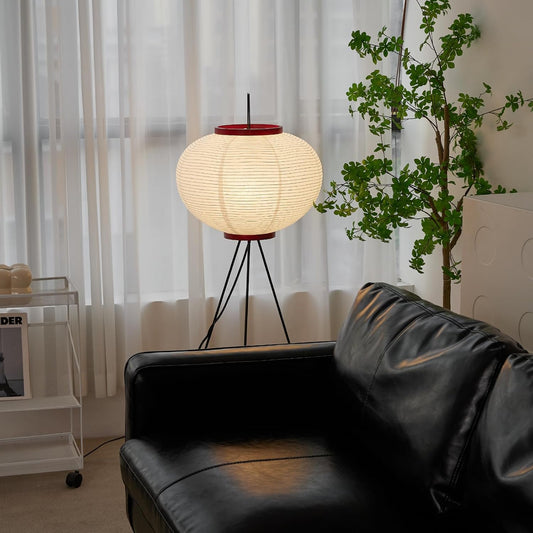 Japanese Rice Paper Floor Lamp - 3000K Color Bulb Included 49.2 Inches White Akari Standing Light - Handmade Japandi Noguchi Lamp with Lantern Lamp Shade for Bedroom Dining Room Living Room