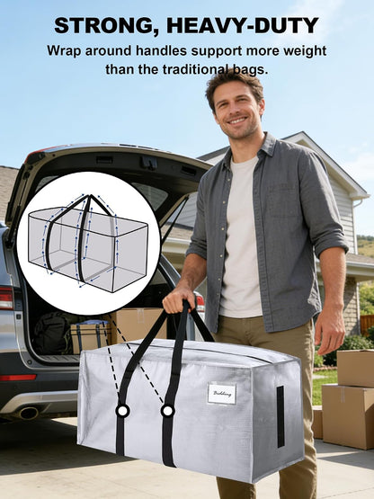 HOMESURE Supports 200lbs Heavy Duty Moving Bags - Strong Zipper & Wrap-Around Handles - Water-Resistant Storage Totes, Durable Alternative to Moving Boxes - 8 Pack - Semi-Transparent