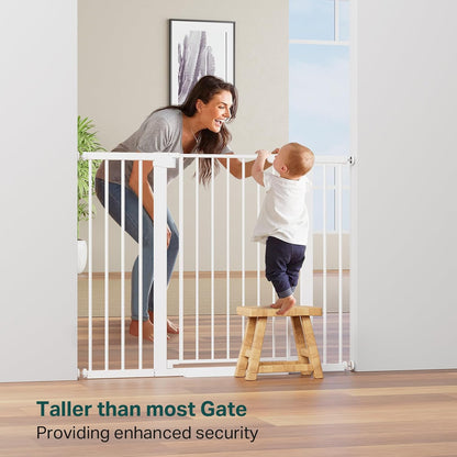 Cumbor 29.7-48" Baby Gate for Stairs, Mom's Choice Awards Winner-Dog Gate for Doorways, Auto Close Safety Pet Gate for Dogs Indoor, Easy Install Pressure Mounted Child Gate with Walk Thru Door, Brown
