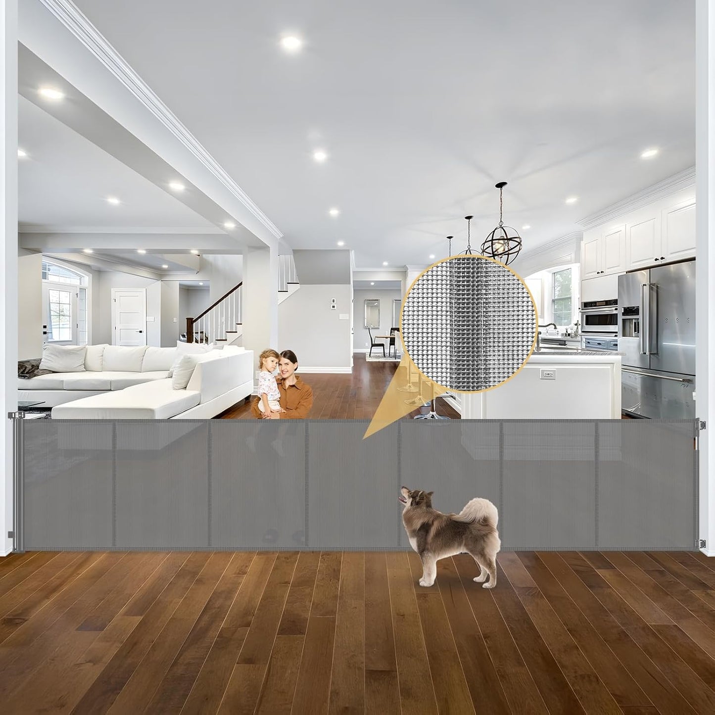 Newly Enhanced - 42" Tall × 120" Extra Wide Retractable Baby Gate Keeps Pets from Getting Under Tall Dog Gate, Indoor/Outdoor Baby Gates for Dogs, Retractable Dog Gate for Large Openings, White
