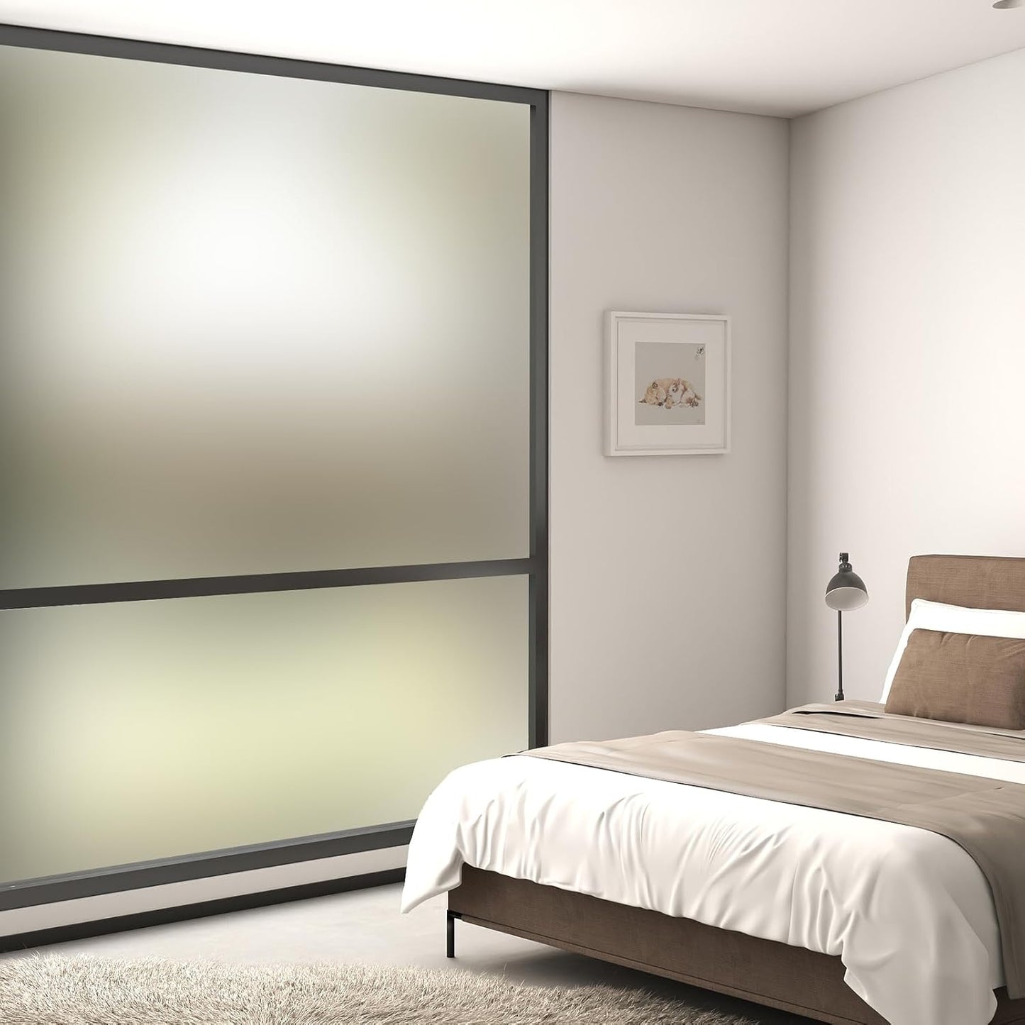 Timeet Window Privacy Film, Frosted Glass Window Clings, Static Cling Heat UV Blocking Anti-Glare Frosting Stickers, Decorative Bathroom Door Coverings Day and Night, 17.5 x 78.7 Inch, Pure