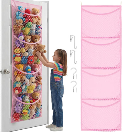 Ofiray-home Cotton Over The Door Stuffed Animal Storage | Toy Organizer for Storage Plush Toys, Stuffed Animal Holder with 4 Large Pockets, Hanging Door Organizer for Nursery