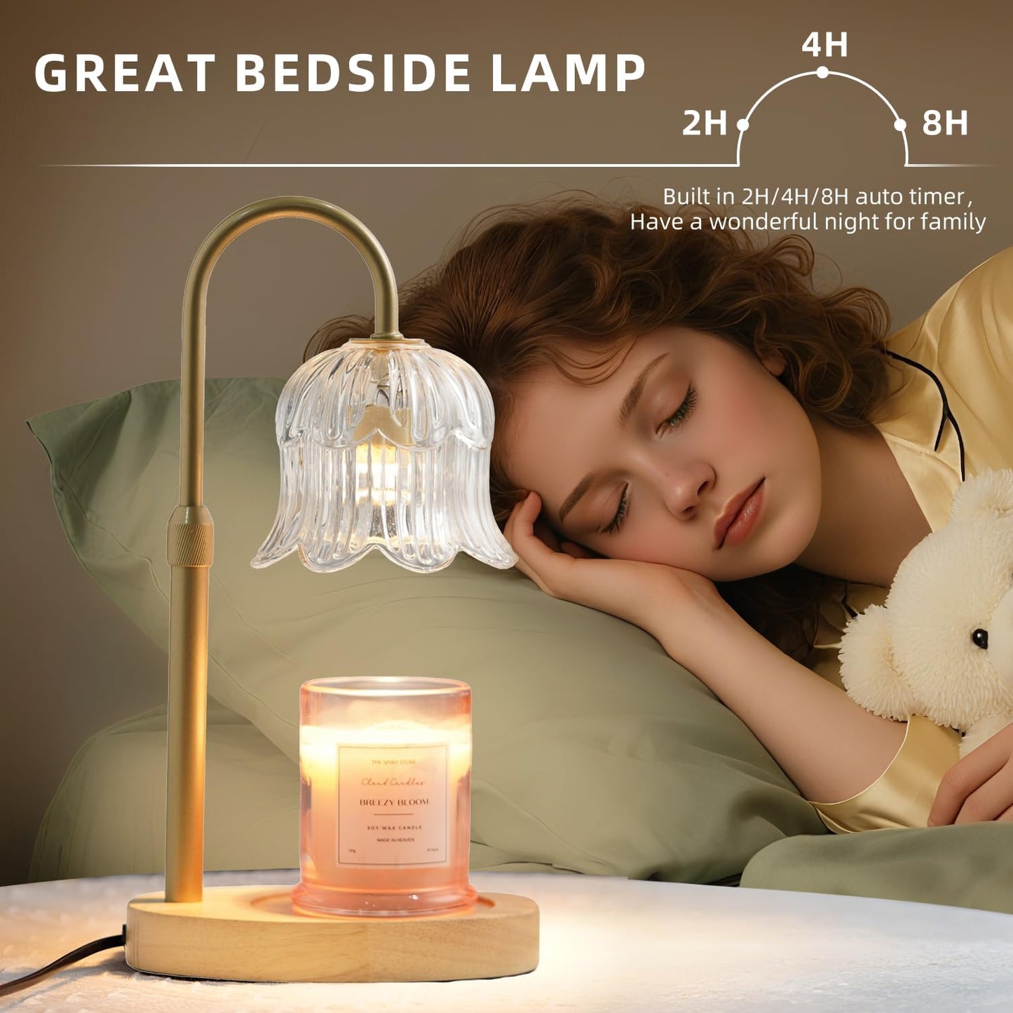 CRMILL Candle Warmer Lamp with Timer: Adjustable Dimmable Height Adjustable Warming - Flower Shape Wax Lamp Jar Candles No Flame Modern Home Decor Table Lights - Home Living Bedroom