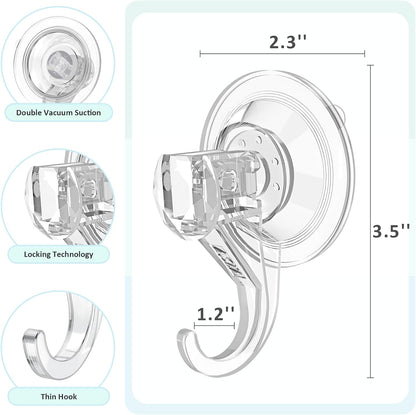 VIS'V Suction Cup Hooks, Small Shower Suction Hooks, Heavy Duty, Removable and Reusable, Clear, 2 Pcs
