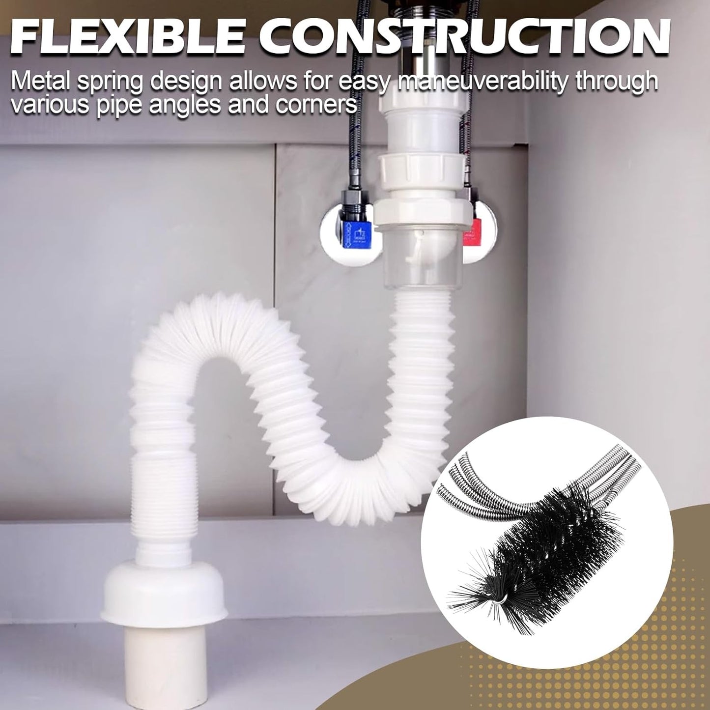 Flexible Long Sink Drainage Tool, AC Drain Cleaning Tool, Removal of AC blockages, Sink Blockage Remover, Cleaning Brush, 48 inches
