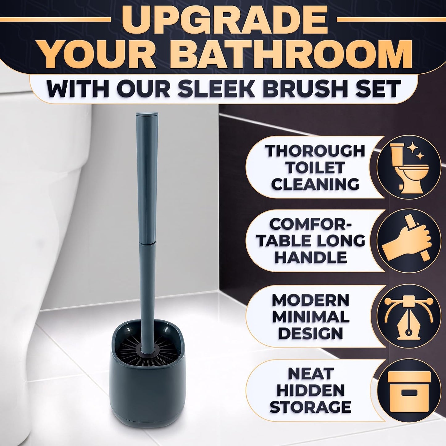 Silicone Toilet Brush and Holder Set - Cream RV Toilet Brush with Holder, Flexible Head, Soft Bristles, Detachable Handle and Freestanding Base, Compact Bathroom Cleaning Tool with Minimalistic Design
