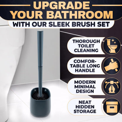 Silicone Toilet Brush and Holder Set - Cream RV Toilet Brush with Holder, Flexible Head, Soft Bristles, Detachable Handle and Freestanding Base, Compact Bathroom Cleaning Tool with Minimalistic Design