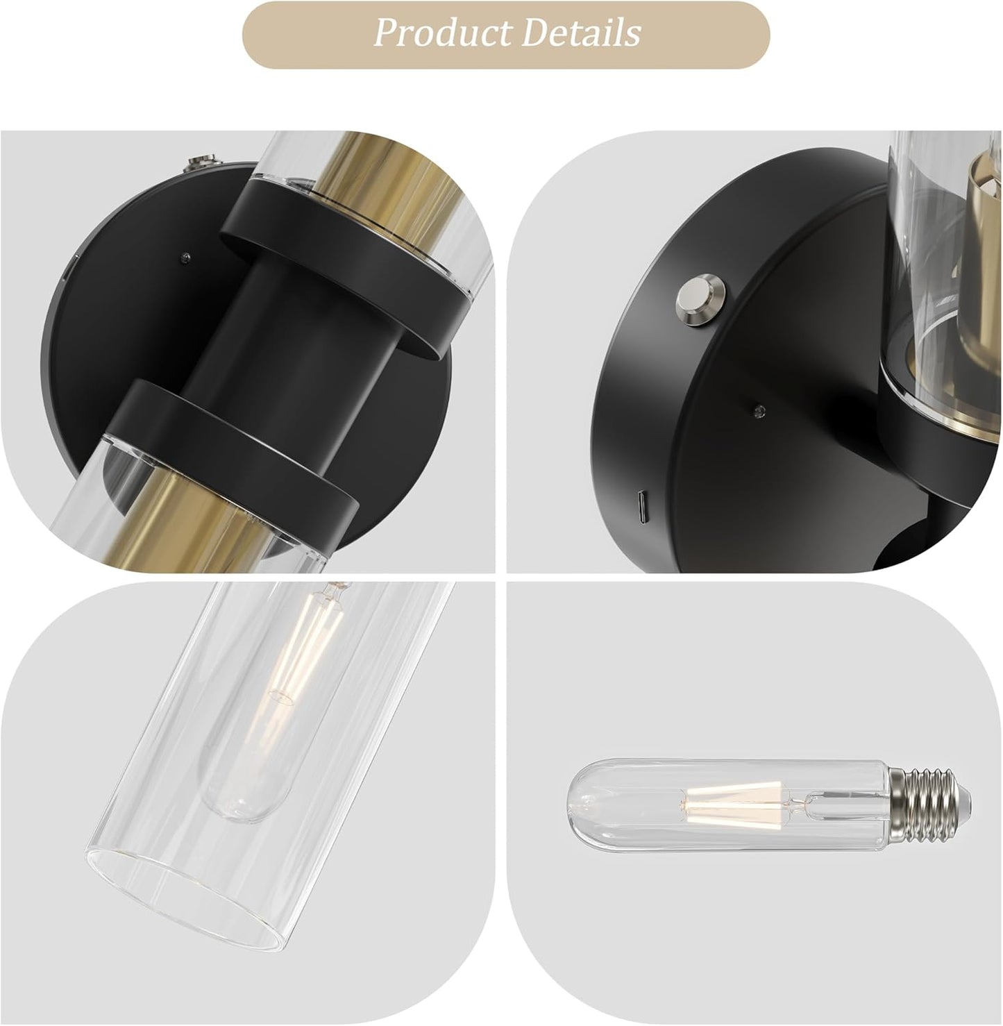 Battery Operated Wall Sconce Set of 2, 10000mAh Rechargeable Wireless Wall Lights Remote Control, Cordless Timer Dimmable Glass Wall Lamps for Living Room Bedside Entryway Emergency Gold 16.5 Inch