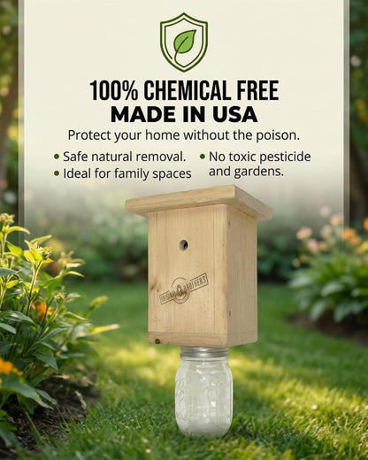 Wooden Carpenter Bee Catchers for Hanging Outdoor Traps Kit - Pack of 2 | Carpenter Bee Traps for Home, Yard, Garden, House with Hanging Kit, Carpenter Bees Natural Wooden Catcher Device Outside