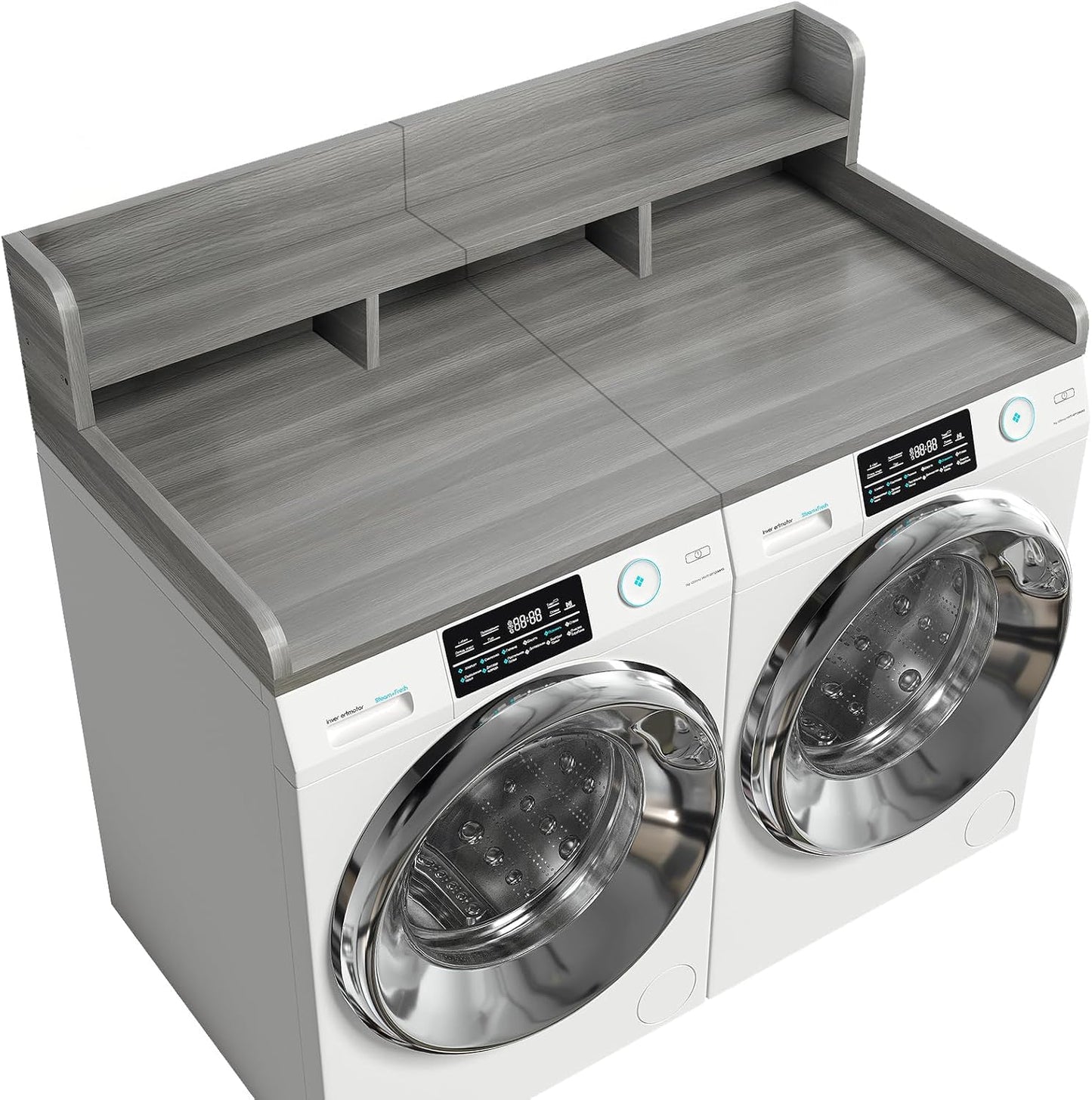 54" X 27.5" Washer and Dryer Countertop, Adjustable Laundry Countertop with Shelf, Extra Dividers, Folding Clothes Station, Over Machine Storage for Detergents & Essentials (Natural)